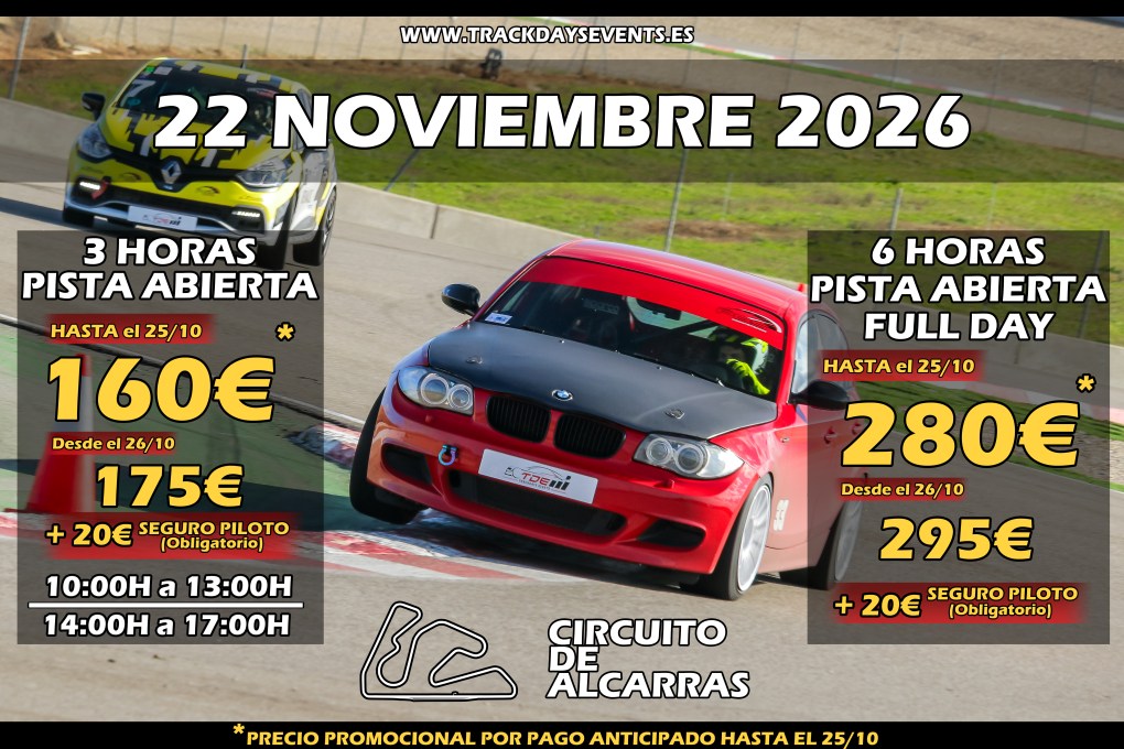 TrackDay Alcarràs 22 Noviembre 2026 – Rodada para coches 2